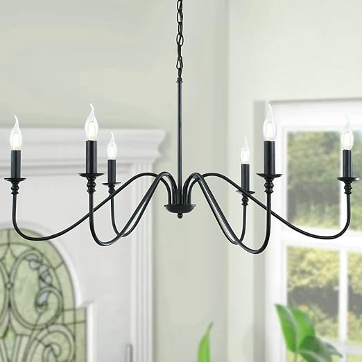 Black Chandelier,6-Light Rustic Industrial Iron Chandeliers for Dining Room