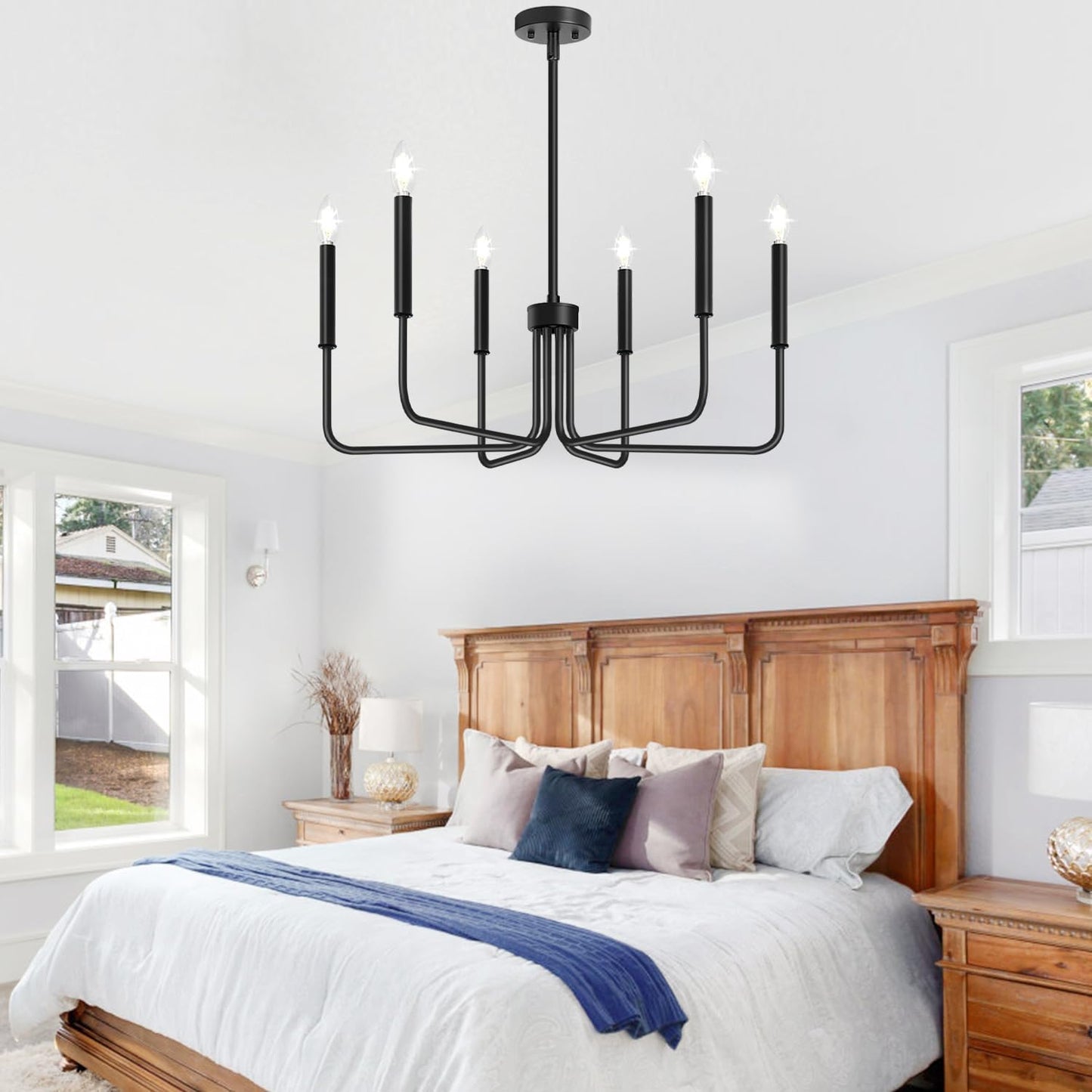 Black Chandelier, 6-Light Farmhouse Chandelier for Dining Room Lighting Fixtures for Bedroom, Foyer, Hall, Kitchen, Living Room and Entryway