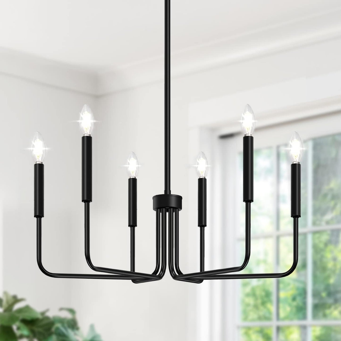 Black Chandelier, 6-Light Farmhouse Chandelier for Dining Room Lighting Fixtures for Bedroom, Foyer, Hall, Kitchen, Living Room and Entryway