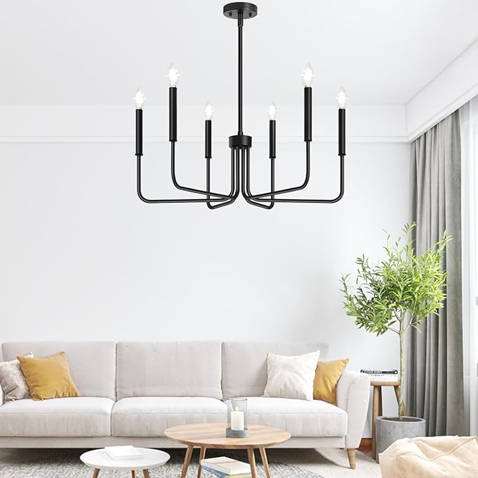 Black Chandelier, 6-Light Farmhouse Chandelier for Dining Room Lighting Fixtures for Bedroom, Foyer, Hall, Kitchen, Living Room and Entryway