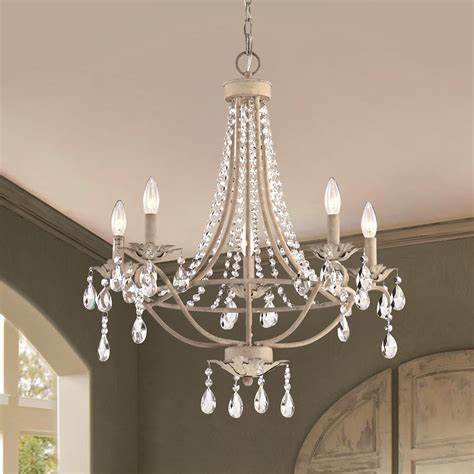 5-Light Antique White Crystal Chandelier